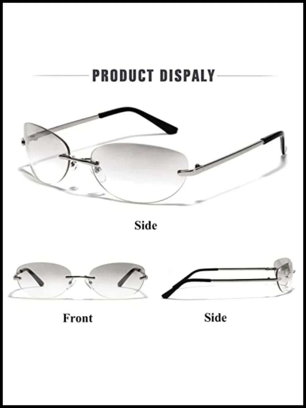 Y2K Vintage Rimless Oval Sunglasses UV400 Rectangle Retro Cool Shades